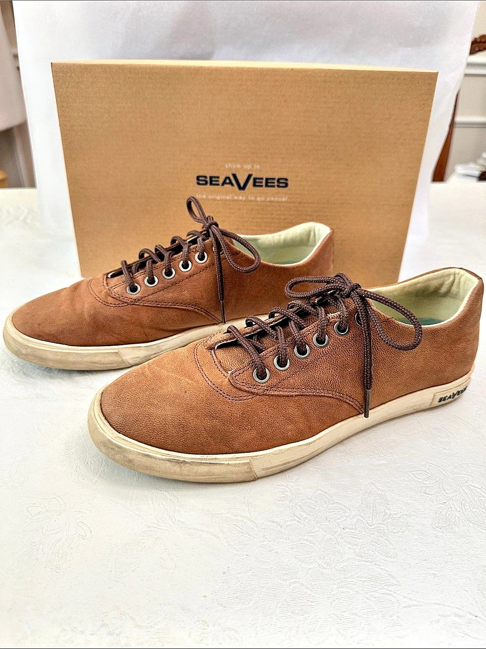 SeaVees Hermosa Plimsoll Wintertide Brown Leather Sneakers